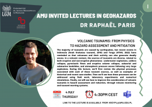 AMU Invited Lecture Series in Geohazards I - dr Raphaël Paris, 4 maja, godz. 16.30, Platforma TEAMS