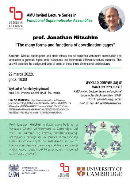 plakat reklamujący wykład  prof. Jonathan Nitschke 